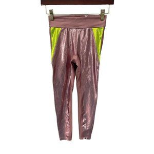 Heroine Sport Leggings Womens S Metallic Blush Pink Rose Chartreuse Green